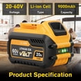 thumbnail image 3 of 2 Pack 20v/60v 9Ah DCB606-2 DCB609-2 Battery for Dewalt 20v 60v Max 9Ah DCB609 6Ah DCB606 Flexvolt Battery 20V Max XR 8Ah DCB208-2 6Ah DCB206-2 5Ah DCB205-2 4Ah  Lithium-ion Battery with 1 Charger, 3 of 10