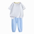 thumbnail image 4 of Tranfacy Tenues d'Été pour Filles Couleur Unie Col Rond Manches Courtes Haut Décontracté avec Pantalon Taille Élastique Ensemble Mode, 4 of 7
