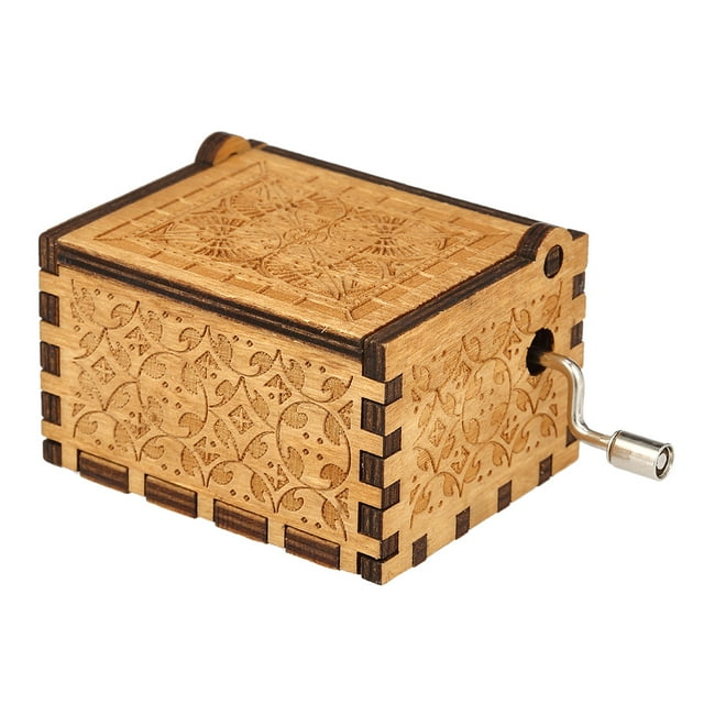 Tignapoo Vintage Hand-Cranked Wooden Music Box with Engraved Design - Beauty and the Beast Theme Tune, Elegant Square Shape, Battery-Free, Perfect Gift for Fans, Yellow Color Option