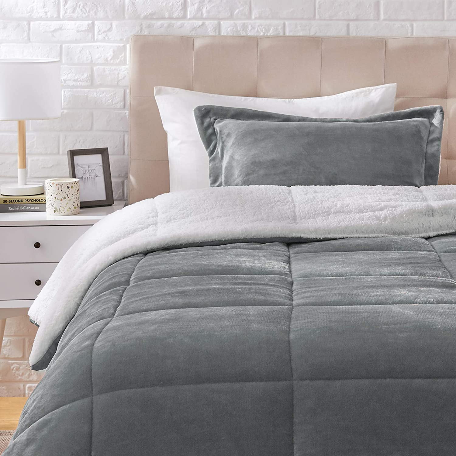 COMFORTER Ultra-Soft Micromink Sherpa Comforter Bed Set King Size Charcoal 