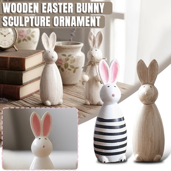 Easter Decorations Easter Bunny Decoration Wooden Rabbits-Figurine Rustic Decor - Garden Statue - Spring Animal Vintage Easter Decor for Indoor Home Yard Shelf Table Birthday Gift A, 5.7", 1Pcs