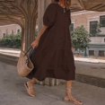 thumbnail image 2 of Robes Noires pour Femmes Mode Femmes Ample Couleur Unie Col Rond Manches Bouffantes Robe Décontractée Manches Courtes, 2 of 4