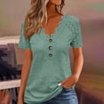 thumbnail image 2 of Women's Casual Short Sleeve Round Neck Pleated Top Blouse Shirt Solid Color Soft Loose Fit Tunic for Daily Work Office Vacation Outfits Fashion Essential Gift | Sopatenor,Green XL, 2 of 8