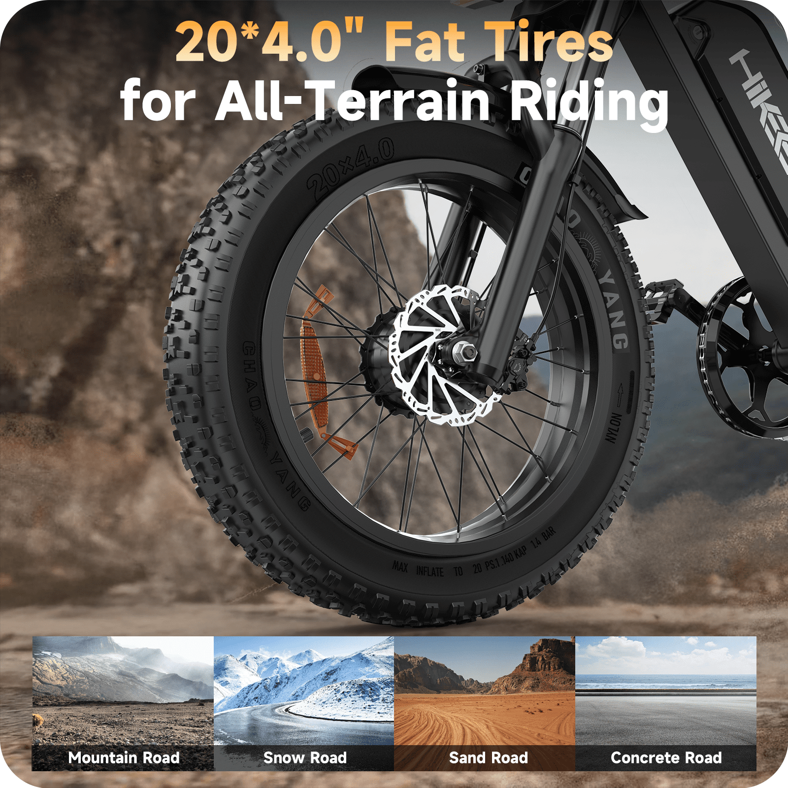 Dual Motor Electric Bike for Adults, 20" Fat Tires Ebike, Dirt Mountain Bike, 48V 15Ah E-bike for Men, UL2849, Black