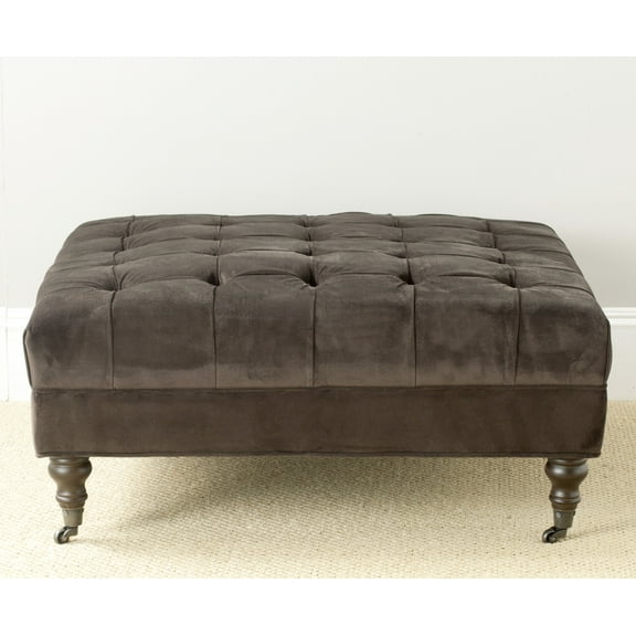 SAFAVIEH Clark Classic Glam Tufted Cocktail Ottoman w/ Casters, Mushroom Taupe