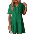 thumbnail image 3 of Womens V Neck Ruffle Short Sleeve Babydoll Mini Dress Casual A Line Dress for Summer, 3 of 8