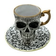 thumbnail image 1 of Artículos de cocina, tazas, taza de café con calavera, juego de taza de café con calavera y platillo, taza de té gótica con adornos dorados, taza de café con calavera, regalo de Halloween, ideal para, 1 of 6