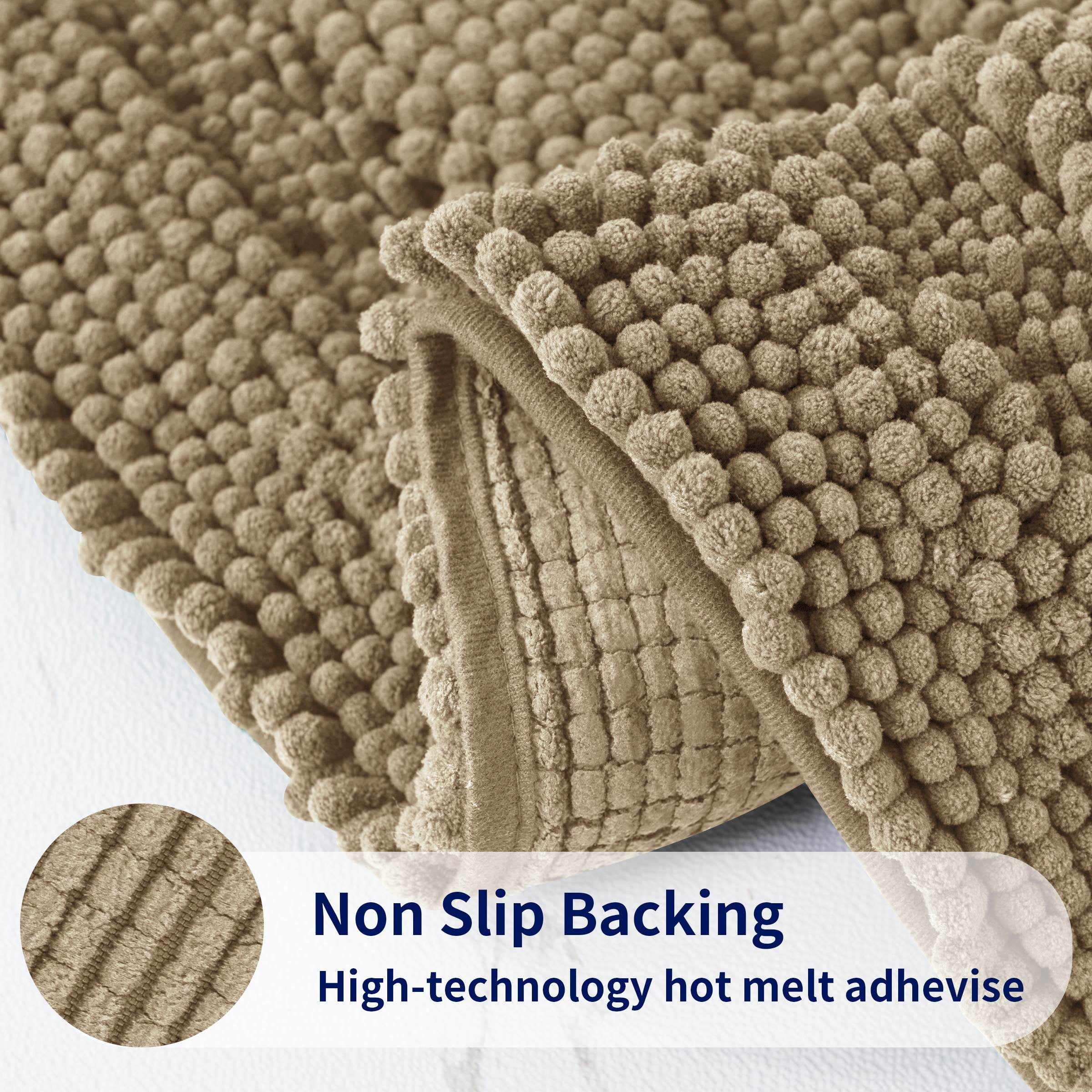 Subrtex Bathroom Rugs Non-Slip Chenille Soft Striped Plush Bath Mat (Sand, 16"x24"+20"x32")