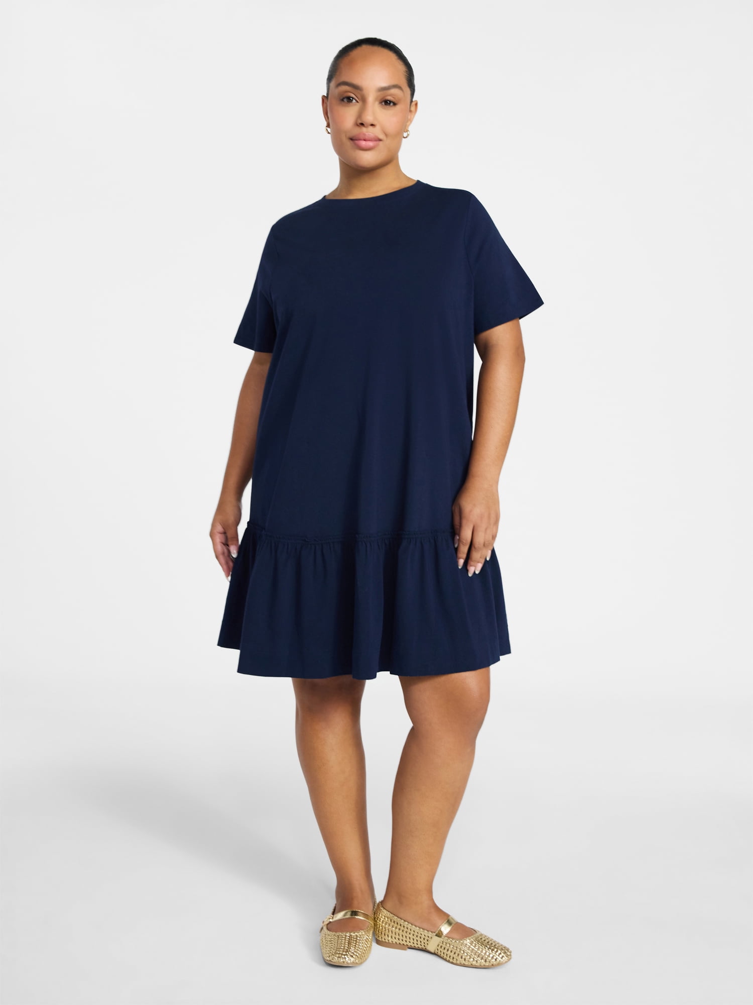 Terra & Sky Women's Plus Size Tier Tee Dress with Short Sleeves, Size 0X-5X