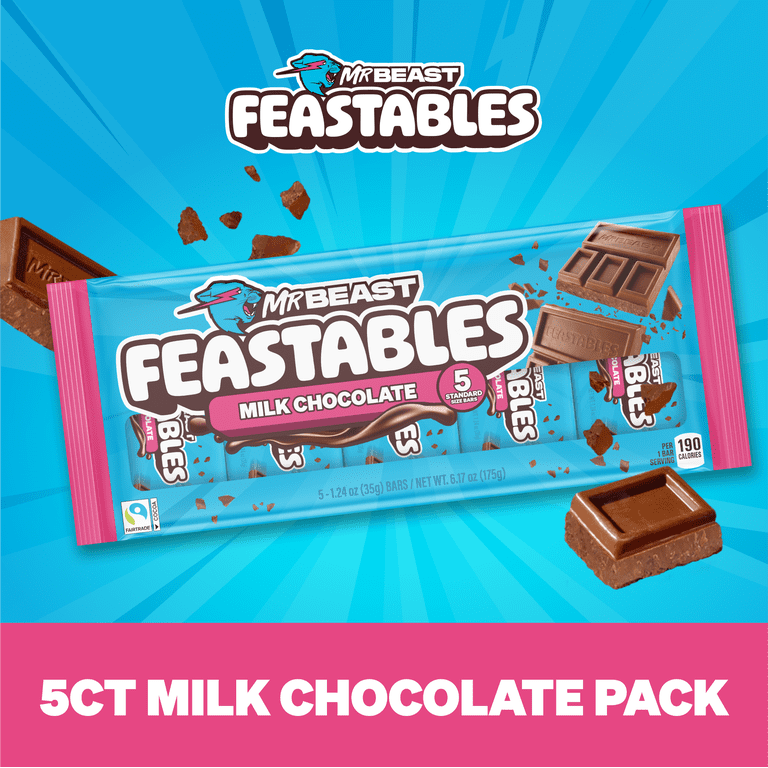 Feastables, MrBeast Milk Chocolate Bar, 1.24 oz, 5 Pack - Walmart.com
