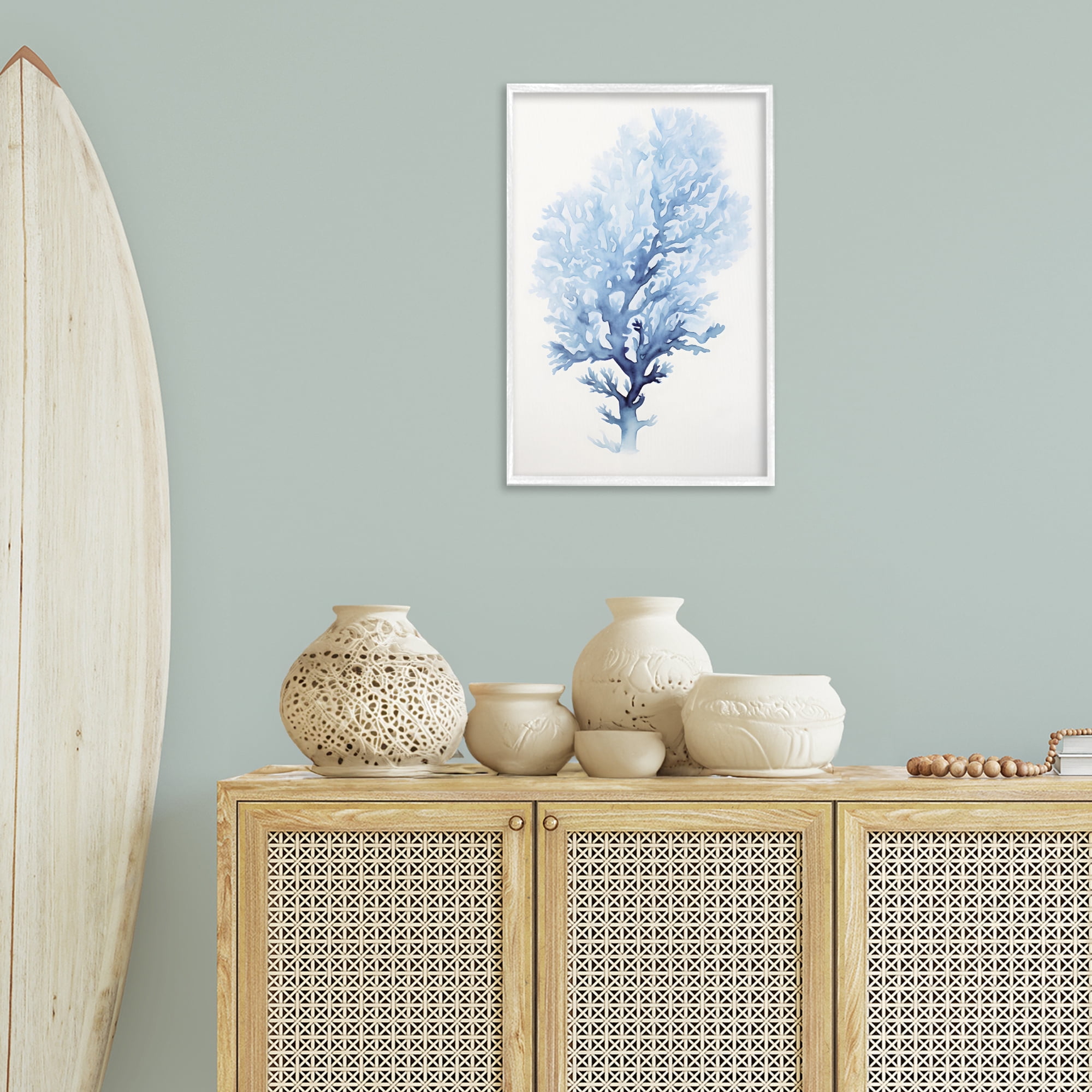 Stupell Industries Blue Coral Impression Animals & Insects Painting White Framed Art Print Wall Art, 16 x 24