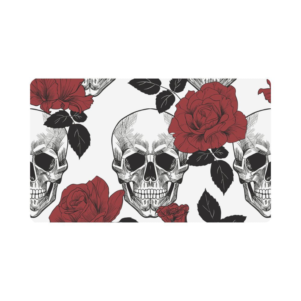 Sugar Skull Funny Doormat 20 x 59 Skulls Diamond Shapes in Eyes Roses Bouquets Colorful Pattern Artistic Print Area Rug Multicolor