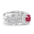 thumbnail image 2 of Halo Three Piece Round Set Ruby CZ Ring 925 Sterling Silver Size 5, 2 of 4