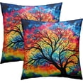thumbnail image 2 of Watercolor Artistic Tree Pillow Covers - Colorful Tree Painting Pillowcases 16x16 Set of 2 Nature Forest Plant Throw Pillows Cover Rainbow Cushion Case for Home Sofa, 2 of 6