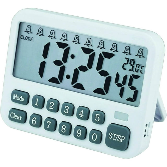 Reloj Despertador Digital Multifuncional con 10 Configuraciones de Alarma, Cuenta Regresiva y Temporizador de Cocina con Magnético, Pantalla de Temperatura, Recordatorio, 2 Pilas AAA (No Incluidas)