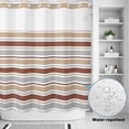 thumbnail image 2 of No Hook Shower Curtain, Beige Khaki Striped Shower Curtains for Bathroom with See Through Top Window, Farmhouse Stripes Modern Abstract Art Waterproof & Washable Bath Curtain Long 72"x78", 2 of 9