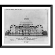 Historic Framed Print, Designs for Building for the Library of Congress: Section north and south through west front, no. X, 17-7/8" x 21-7/8"