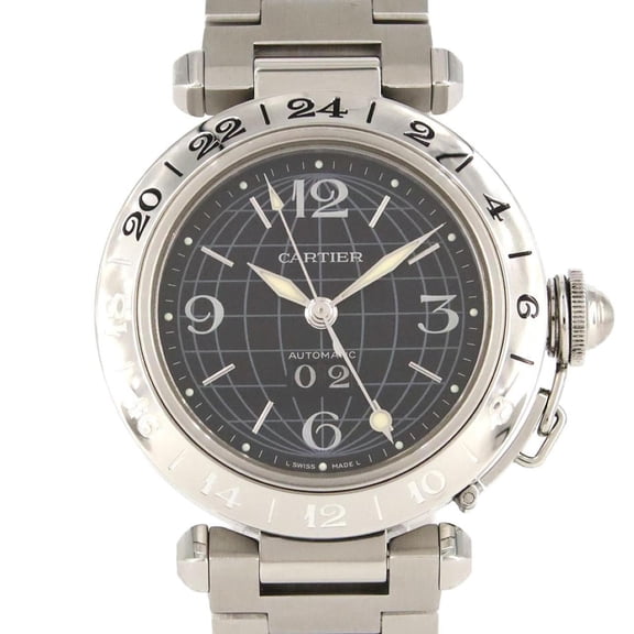 Pre-Owned Cartier Pasha C GMT Grande Date W31049M7 Stainless Steel Automatic Watch