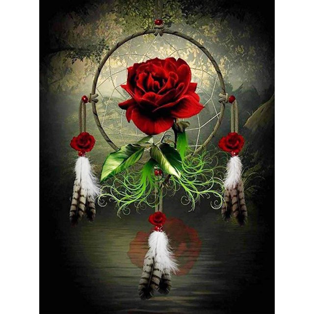 Juego de pintura de diamante 5D de 30 x 40 cm para niños, atrapasueños de rosas, bordado de diamantes, juego de pintura de lienzo de piedra de cristal, ideal para decoración de paredes