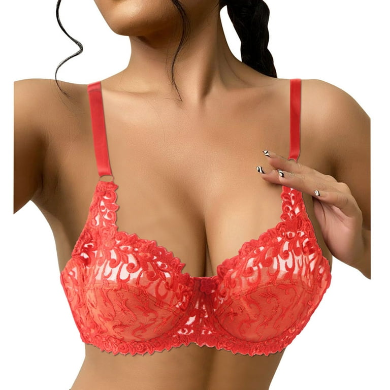 TOWED22 Bras,Women's Front Closure Plus Size Full Coverage Lace Underwire Racerback  Bra,Red 