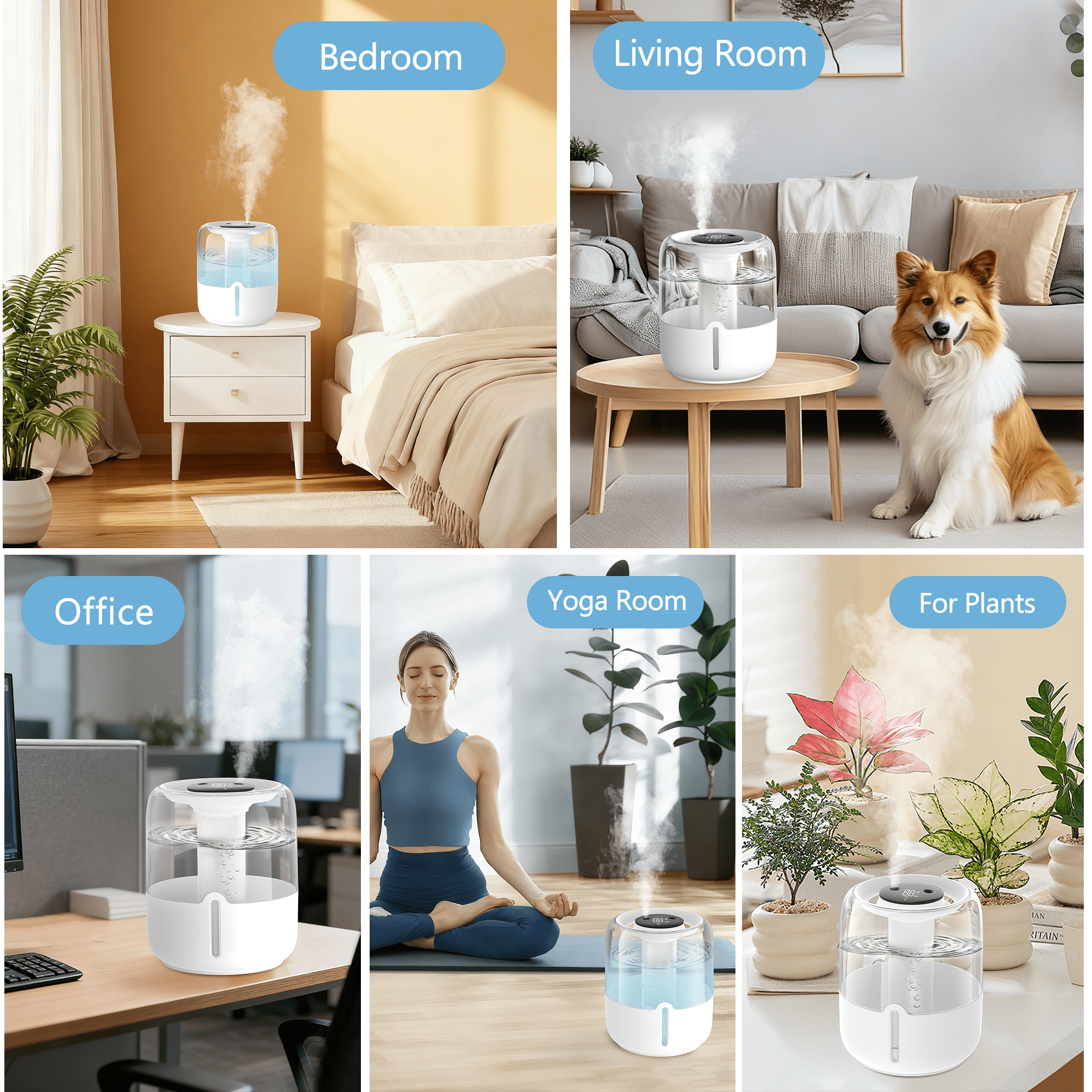 BCOOSS 4L Cool Mist Humidifier for Room Home Top Fill Ultrasonic Air Humidifier and Vaporizer with Humidity Sensor