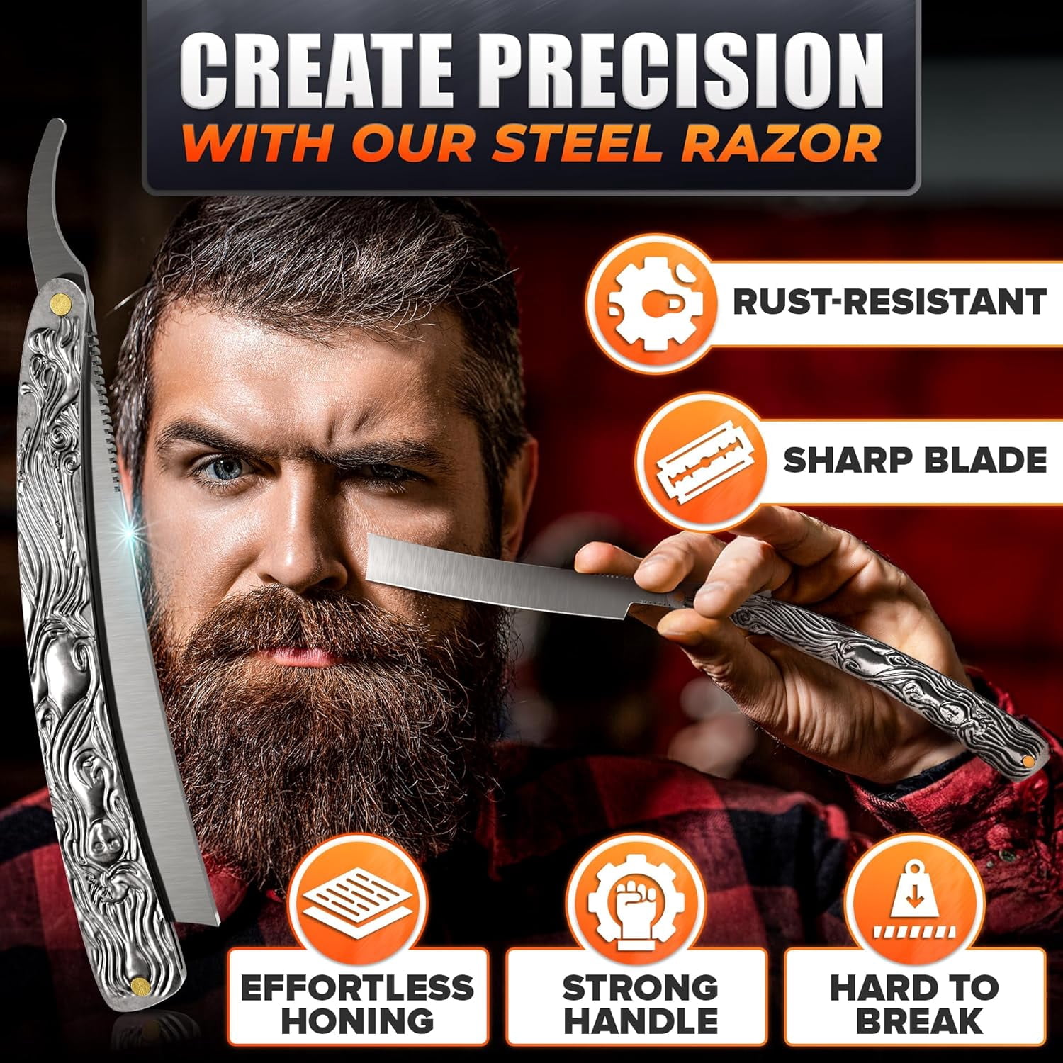 11.4" Retro Classic Barber Straight Razor for Men  Pre-Sharpened Carbon Steel Blade - Rust-Resistant Ergonomic Handle