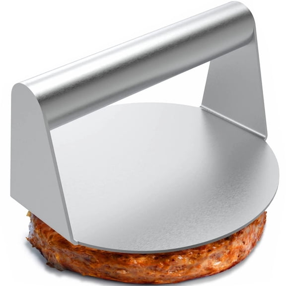 Stainless Steel Burger Press, 6.29 Inch Round Burger Smasher, Non-Stick Smooth Hamburger Press Flat Bottom Without Ridges, Bacon Press, Grill Press Perfect for Flat Top Griddle Grill Cooking