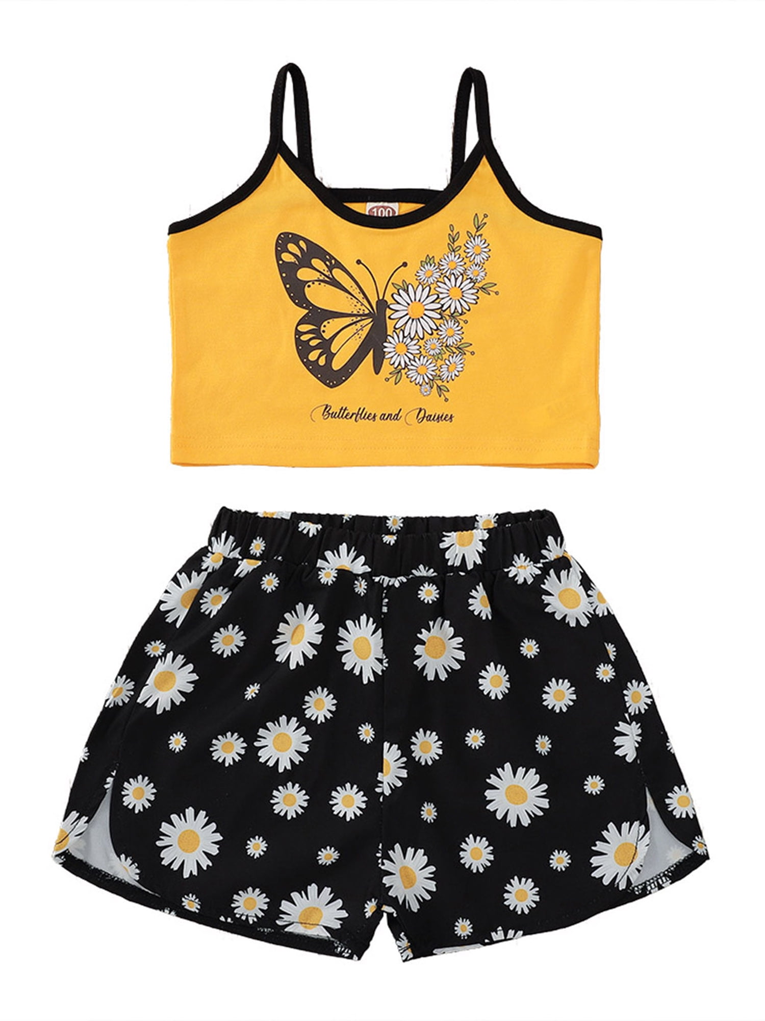 Romwe Girl's 2 Pieces Outfit Butterfly Print Crop Tops and Pant Set Clothing Set 