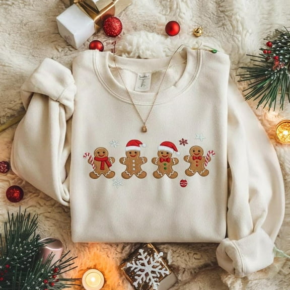 Embroidered Gingerbread Family Christmas Sweatshirt, Festive Holiday Crewneck, Cute Xmas Cookie Sweater, Cozy Unisex Winter Gift Top