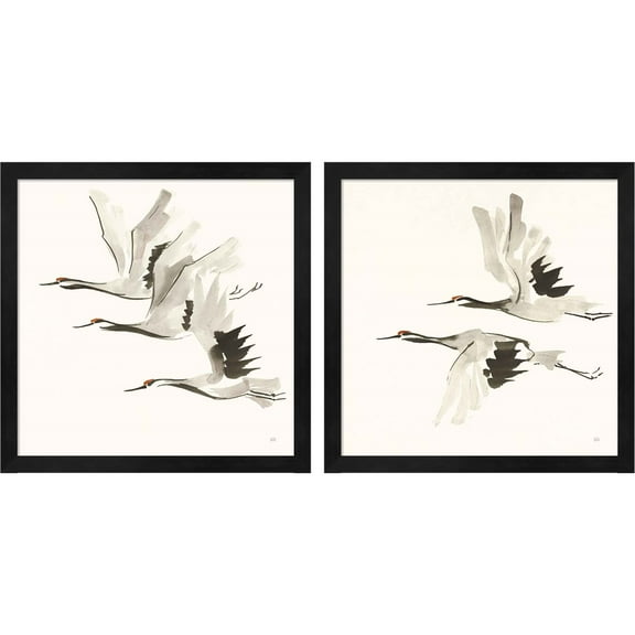 Great Art Now Zen Cranes Warm by Chris Paschke, 2 Piece Framed Art Set Each 13"W x 13"H