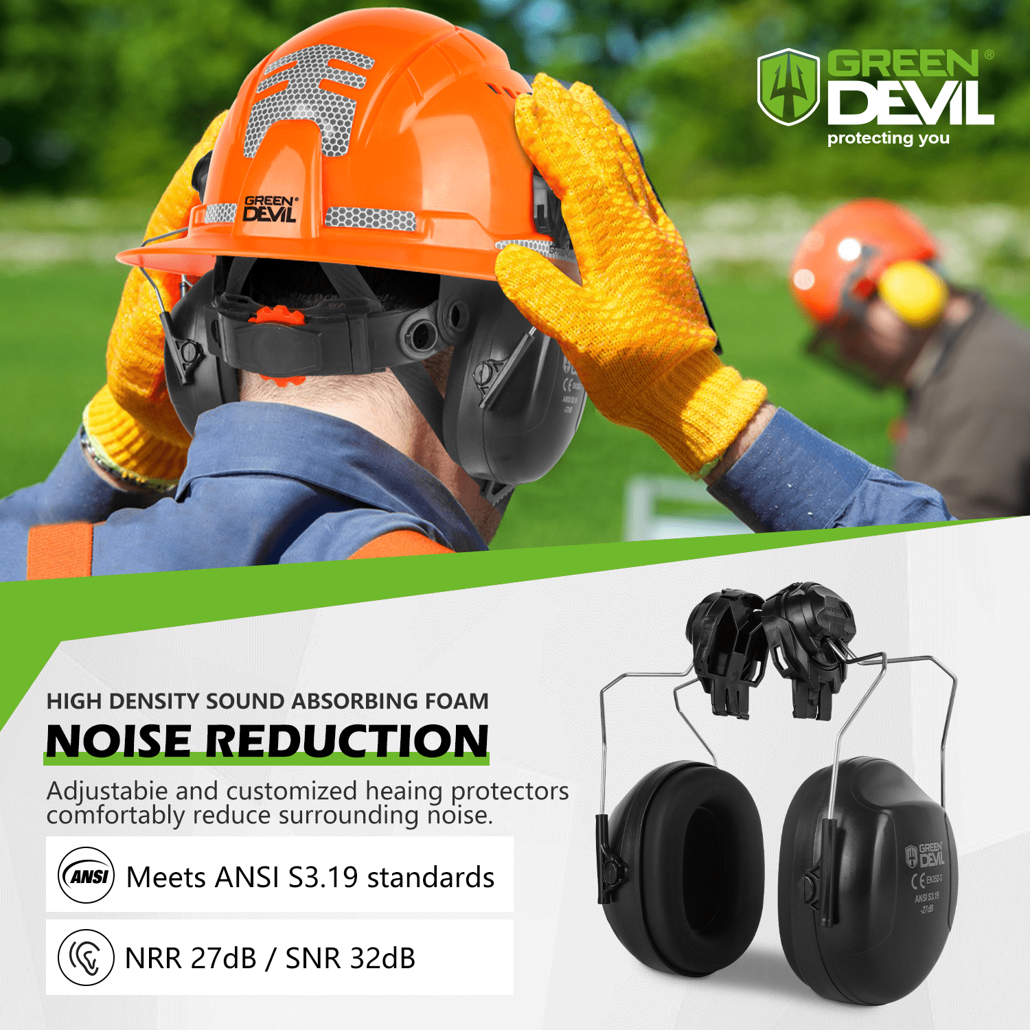 GREEN DEVIL Industrial Chainsaw Helmet with Face Shield Built in Visor and Ear Muffs 4 in 1 System ANSI Z89.1 Full Brim Safety Hard Hat Adjustable Headgear Ideal for Forestry and Arborist Work