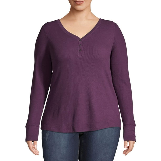 Time And Tru Time Tru Women s Plus Size Thermal Henley Top 
