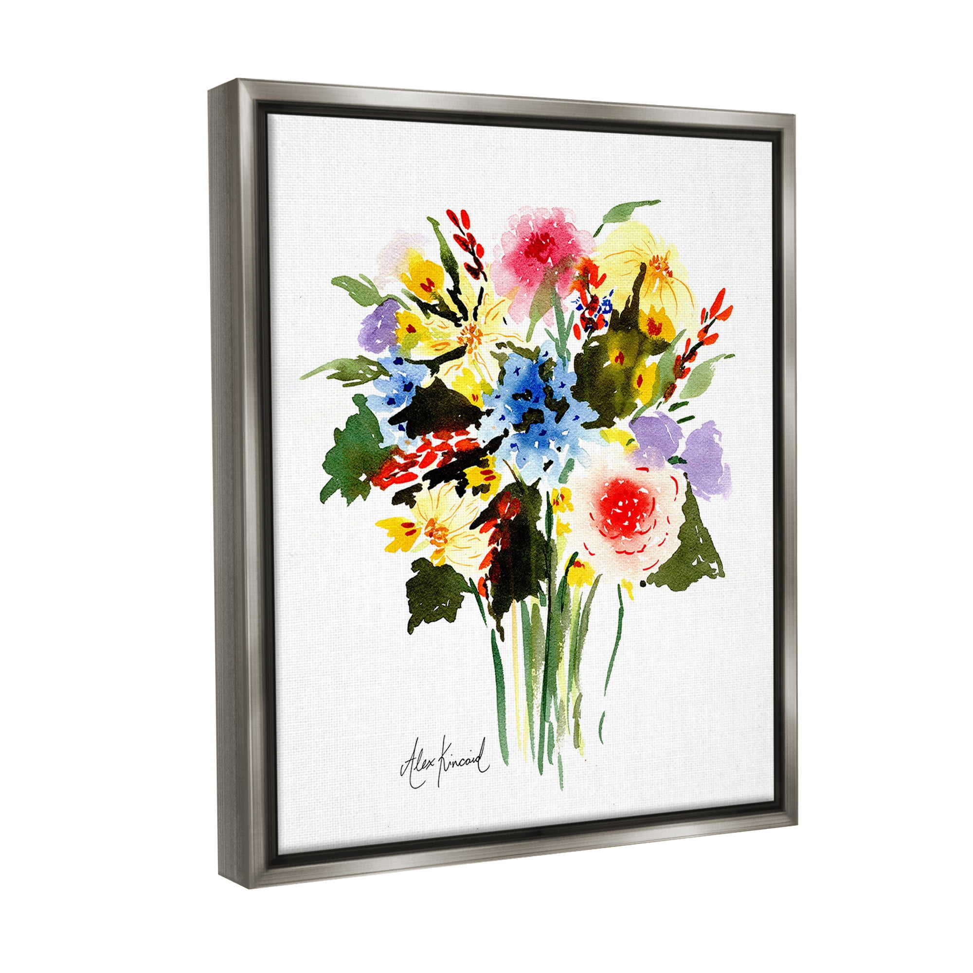 Stupell Industries Modern Bright Bouquet Botanical & Floral Painting Gray Floater Framed Canvas Art Print Wall Art, 25 x 31