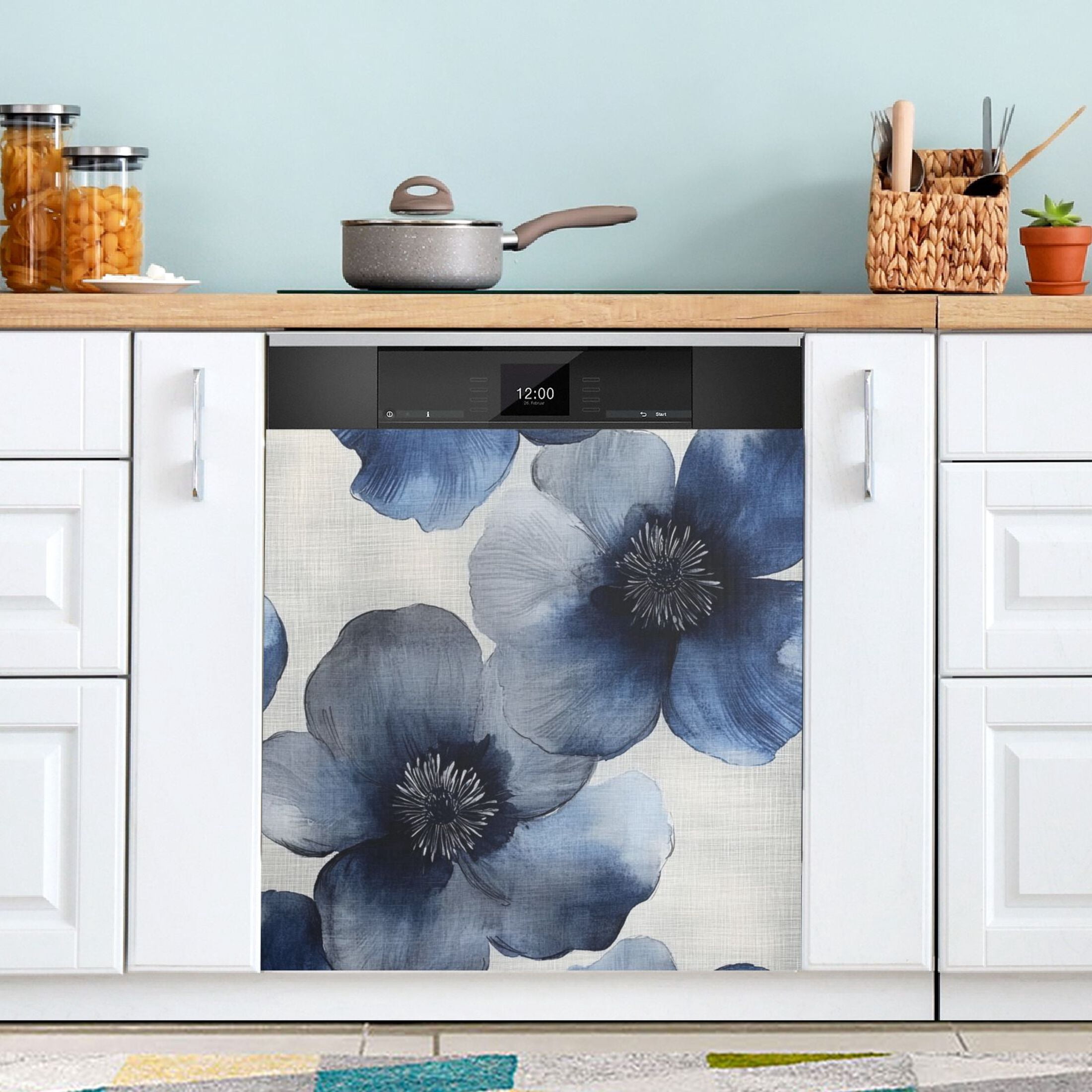 Dishwasher Magnetic Sticker 23x26 Inch Refrigerator Magnetic Sticker Washing Machine Magnetic Sticker Kitchen Panel Magnetic Sticker Home Decor Colorful Blue Flowers