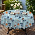 thumbnail image 4 of Football and Basketball Blue Round Tablecloth 60"x60", Wrinkle Resistant Wipeable Table Cover for Kitchen Dining Room Picnic Patio and Party, 4 of 6