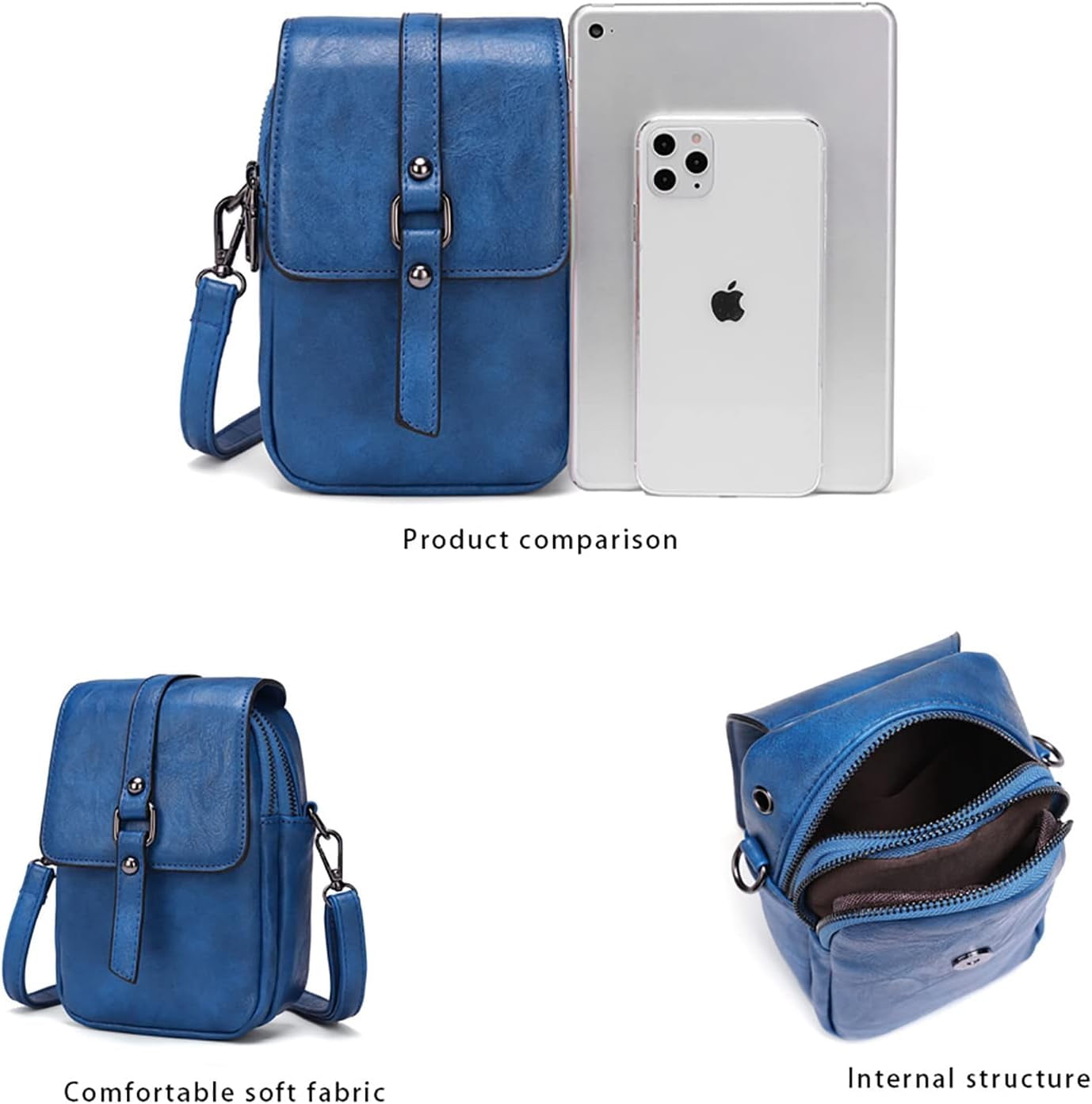 Kwuty Vintage Crossbody Phone Bag for Women, Small PU Leather Shoulder Purse and Handbag with Tassel&Rivet Decoration