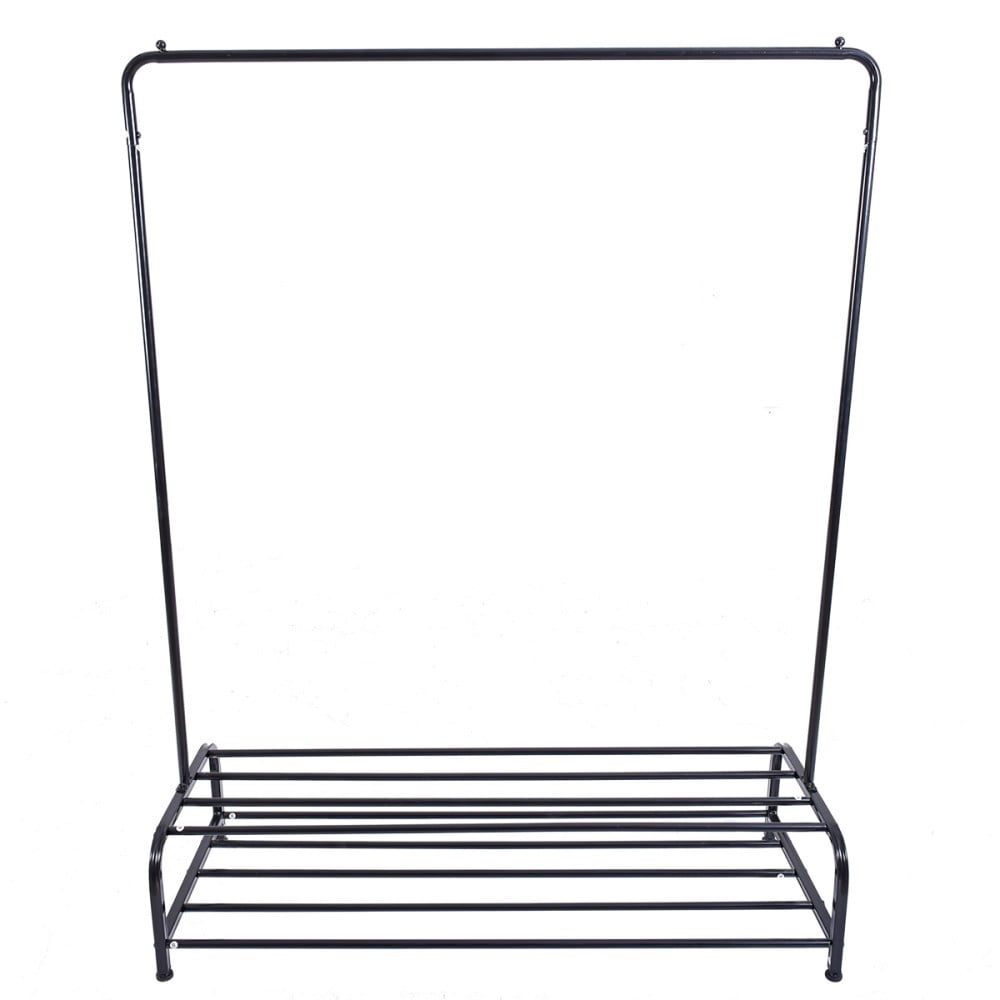 Heavy Duty Garment Rack, Metal Clothes Rack with Bottom Shelf, Freestanding Clothing Rack for Bedroom, Laundry Room, Entryway, Small Spaces, Black