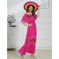 thumbnail image 5 of IDOPIP Women Mexican Dress Off Shoulder Floral Embroidered Long Maxi Dress Traditional Fiesta Dresses, 5 of 8