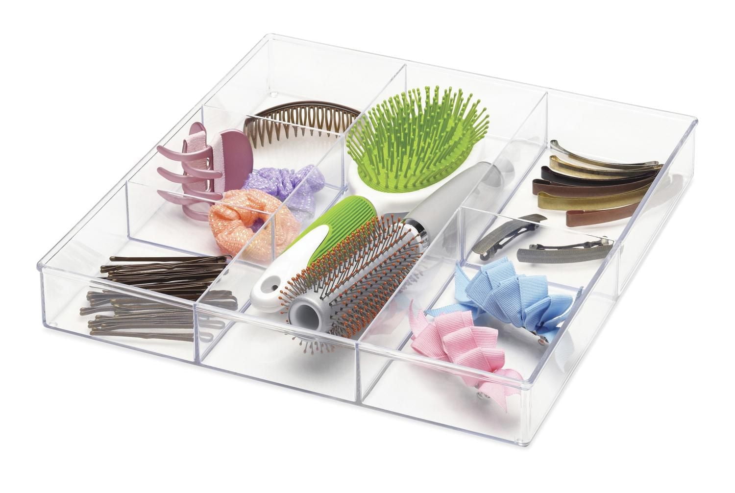 Organiseur de tiroir transparent en plastique à 6 sections MAINSTAYS, compartiments multiples, rangement parfait pour les fournitures scolaires et de bureau, les loisirs créatifs ou les gadgets de cui Taille de l'article :30.22*30.22*4.06cm;Matériau plastique