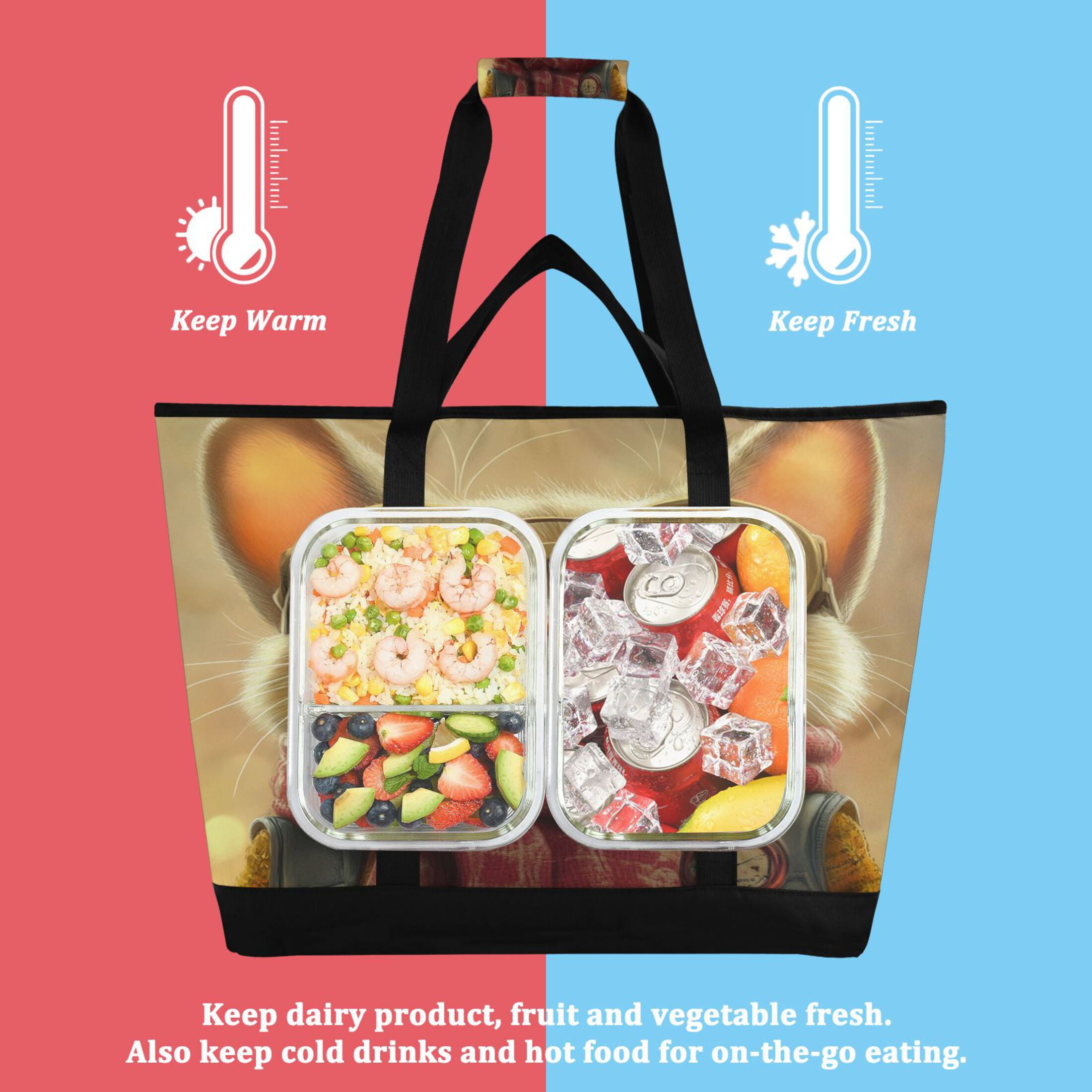 Large Hand-held Ice Pack Picnic Bag Insulation and Refrigeration Suitable for Shopping Picnics and Camping Super Cute Cat
