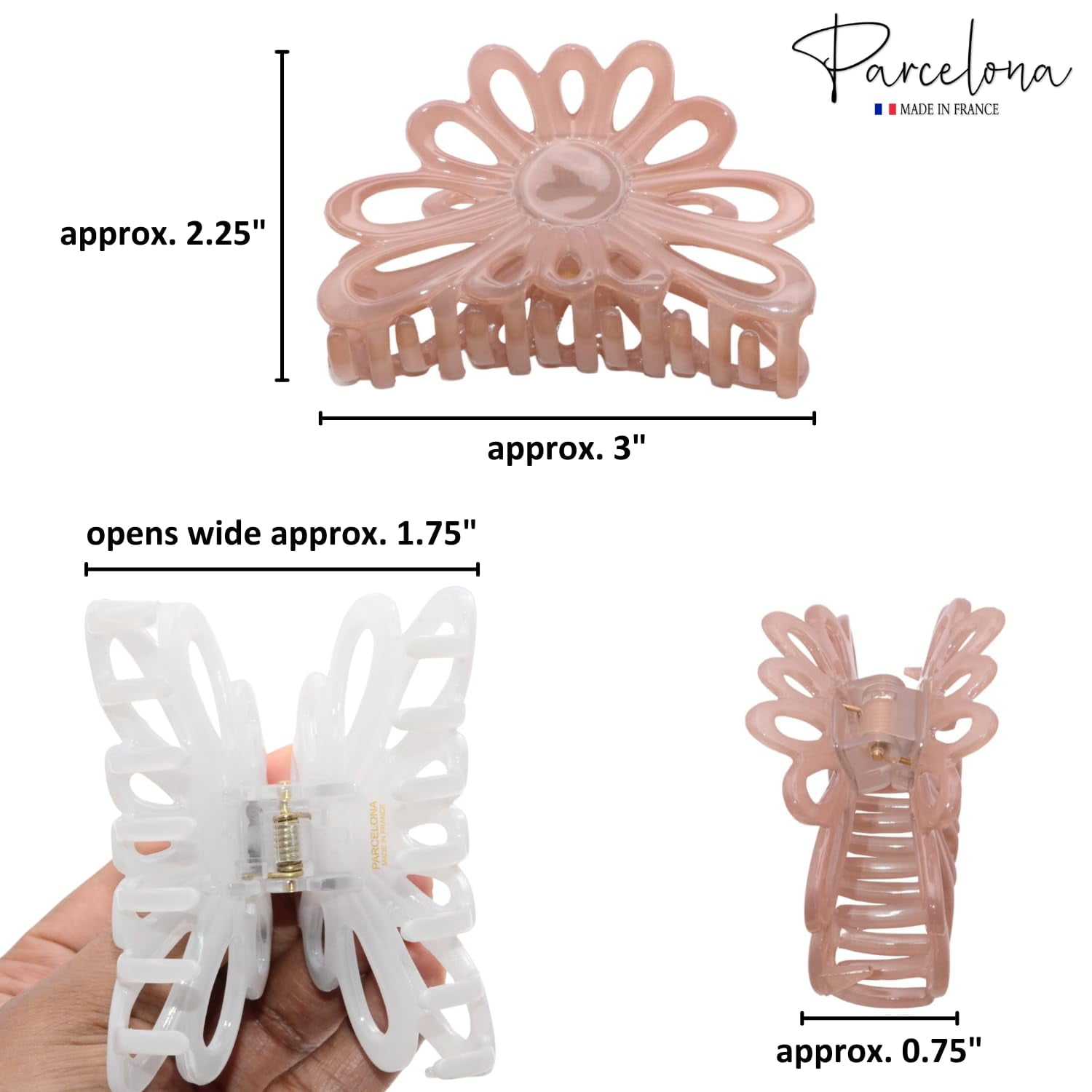Parcelona French Plume Medium 3" Celluloid Hair Claw Clips for Women  2 Pcs