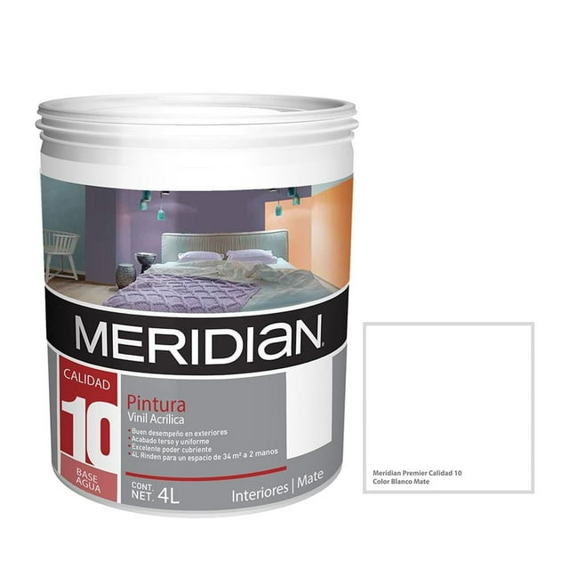Pintura Meridian Premier 10 Años Blanco Mate 4 Litros