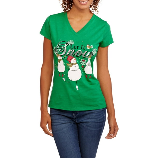Alice tale dramatisk Holiday Time Womens Plus Green Let It Snow Snowman Christmas Holiday T-Shirt  L - Walmart.com