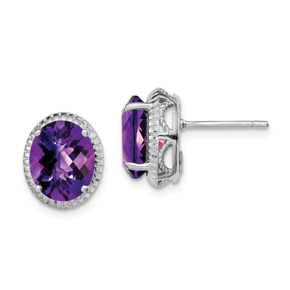 FB Jewels Solid 925 Sterling Silver Rhodium-Plated Amethyst And Diamond Earrings