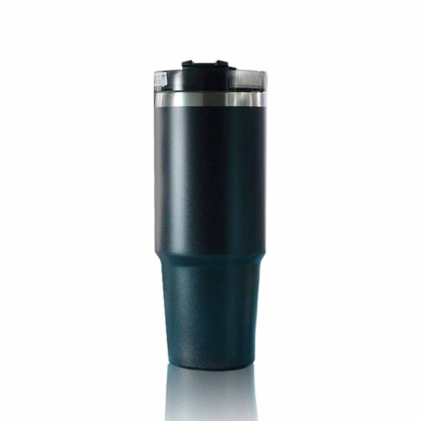 Capacidad de vacío de gran capacidad aislada café leche taza de té ejercicio jogging acero inoxidable bebida taza con tapa transparente en casa negro 600 ml Jumpingount HA011613-01B