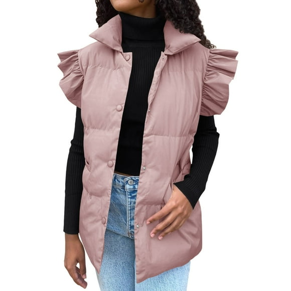 IMENGL Women's mid long puffer vest jacket, Pink 2XL, Size M-2XL