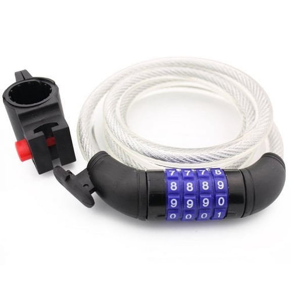 Wideskall 72" inch Extra Long Heavy Duty 12mm Cable Self Coiling 4-digit Combination Bicycle Bike Lock with Mount (Clear)