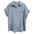 thumbnail image 3 of Women's Solid Color Casual Batwing Sleeve Button Pocket Short Sleeve Shirt Womens V Neck T Shirts Loose Fit Plain Womens T Shirts 3/4 Sleeve Shirts for Women Womens Poplin Shirt Button down Long, 3 of 3