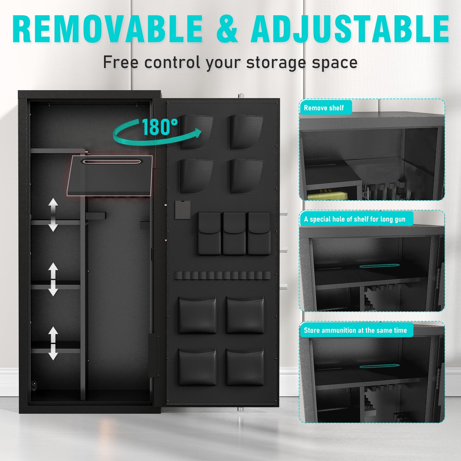 15-20 Gun Safe, Large Gun Safe for Pistols, Unassembled Safe with Adjustable Shelf & Gun Rack, Gun Safe for Home and Shotgun, Quick Access Gun Cabinet with Mute Function & Dual Alarm