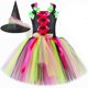 thumbnail image 3 of Disfraz de bruja para niñas, vestido de tutú de Halloween, ropa, trajes con sombrero, escoba, arcoíris, vestidos elegantes para fiesta de carnaval para niños pequeños, 3 of 5